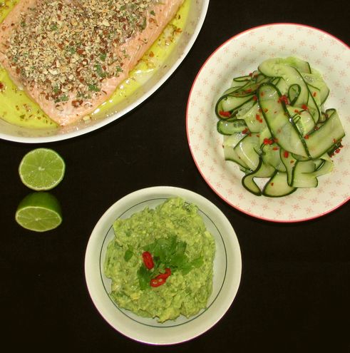 guacamole, agurkesalt og lakt